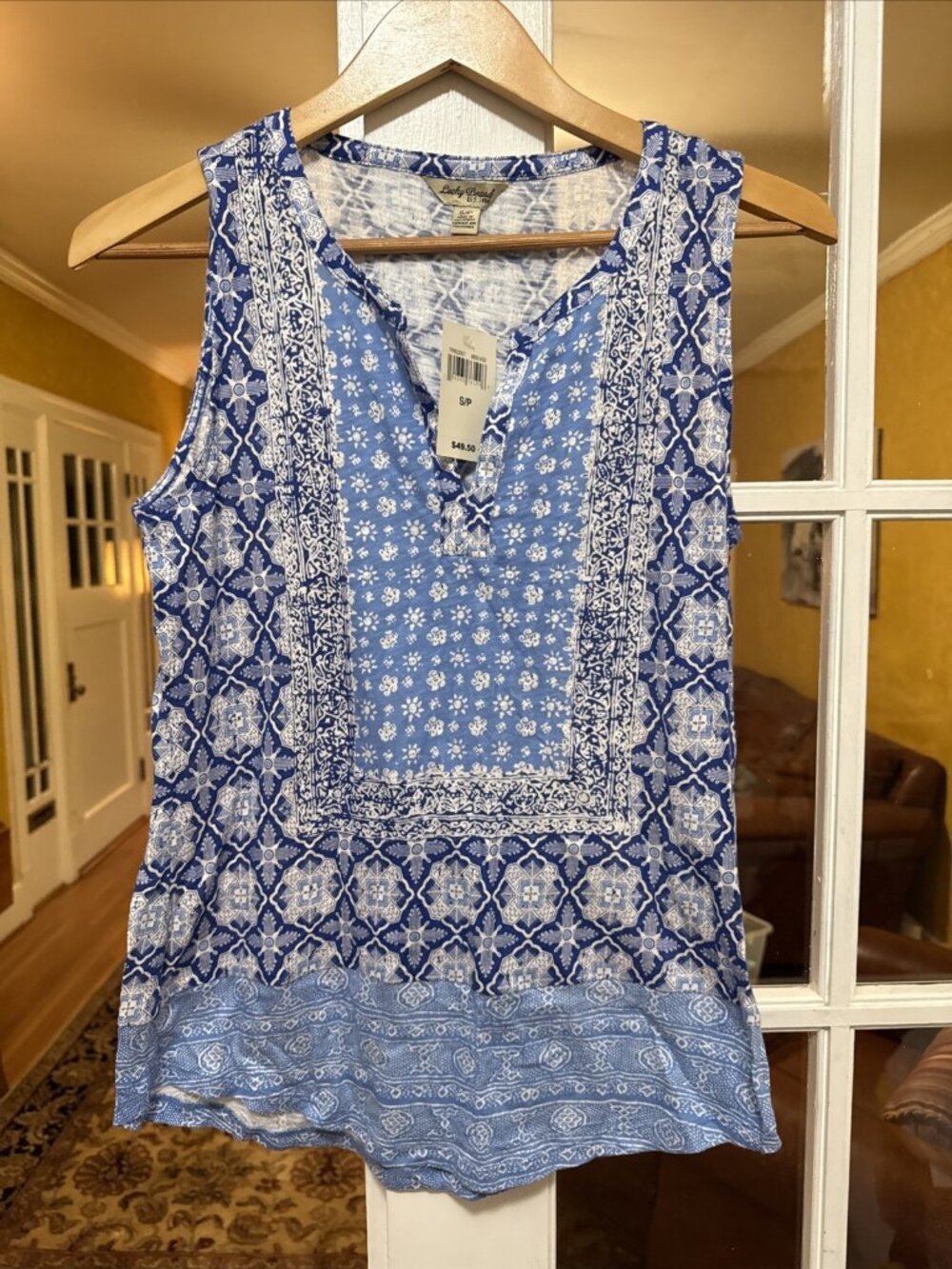 LUCKY BRAND Blue & white tank tunic S New With Tags Ret $49.50 Boho Western